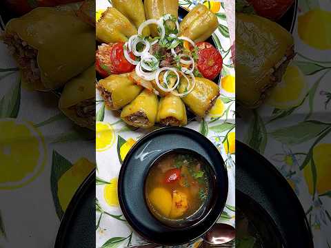 Qasqonda doʻlma va shoʻrva. Bittada 2xil taom