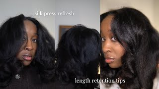 Silk Press Refresh, heatless curls, wavy talk thermal brush, & length retention tips of mine