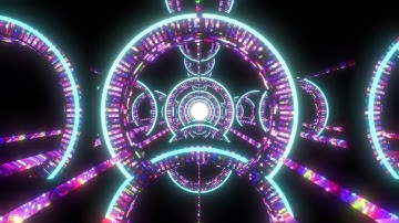 Neon Light Rings sci fi Moving Tunnel Neon Glow Free Motion Graphics Background Video Loop