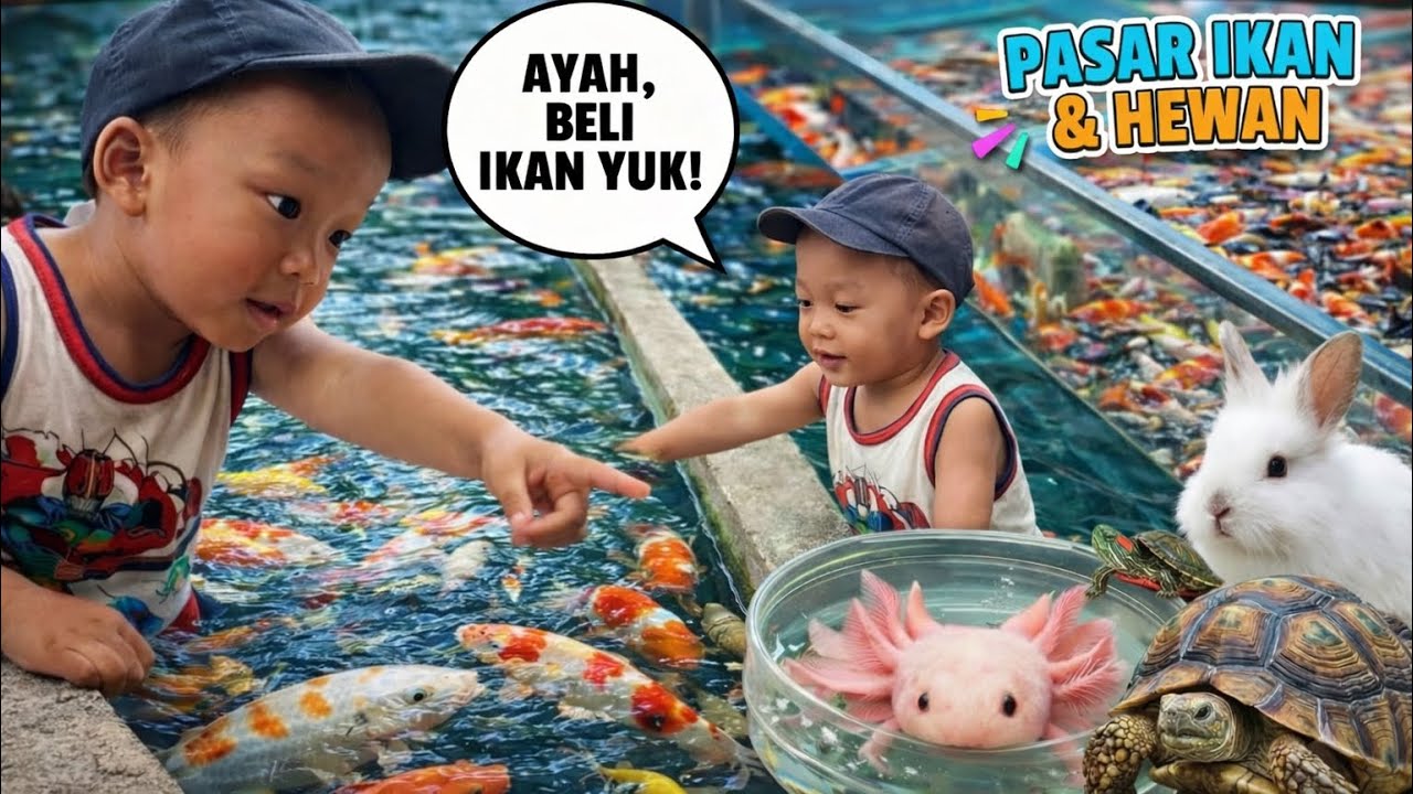 Ajak Ayah ke Pasar Beli Ikan & Lihat Banyak Hewan! #anaklucu #videoanak 