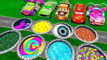 Pixar Cars Lightning McQueen vs Giant Pit Traps! Can Cars Survive Crazy Challenges? | BeamNG Drive