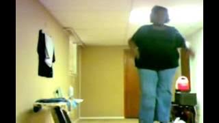 Women falls off table