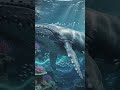 A giant blue whale swimming through a glowing underwater world, cinematic😍#AmazingFacts #Shorts