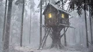 Snow Storm Sleep Sounds in a Tree House┇Howling Wind & Blizzard Sounds for Reduce stress, Relax