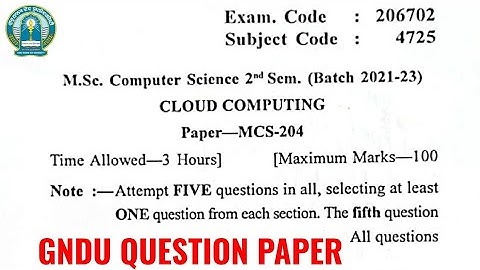 Gndu Msc Computer Science 2nd Semester Cloud Computing Question Paper | Msc CS 2nd Semester Paper