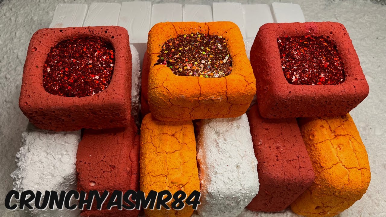 Red, Orange & White Pasted Blocks & Pasted Glitter Bombs | Oddly Satisfying | ASMR | Sleep Aid