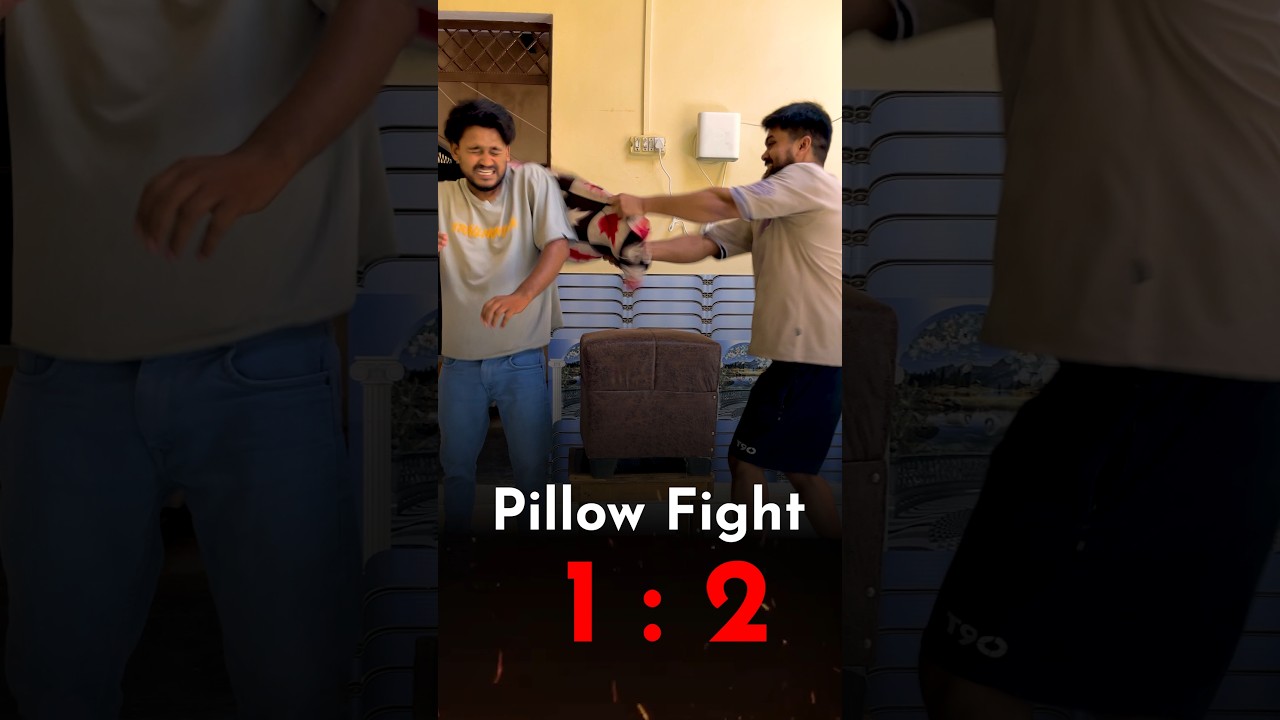 Epic pillow fight battle to decide who's the ultimate sibling champion! Sorry little bro 🤣 #shorts