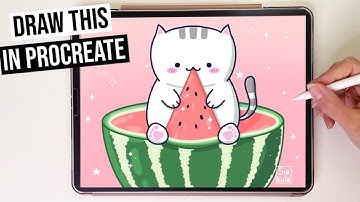 Easy Procreate Drawing for Beginners | Drawing Cute Cat Step by Step Tutorial (kawaii illustration)