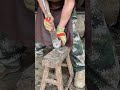 a craftsman is trimming the hooves of a donkey, doing it quickly and neatly.