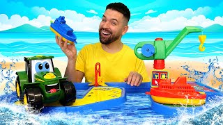 Giochi con le barche galleggianti sulla pista acquatica. Video con veicoli per bambini screenshot 5