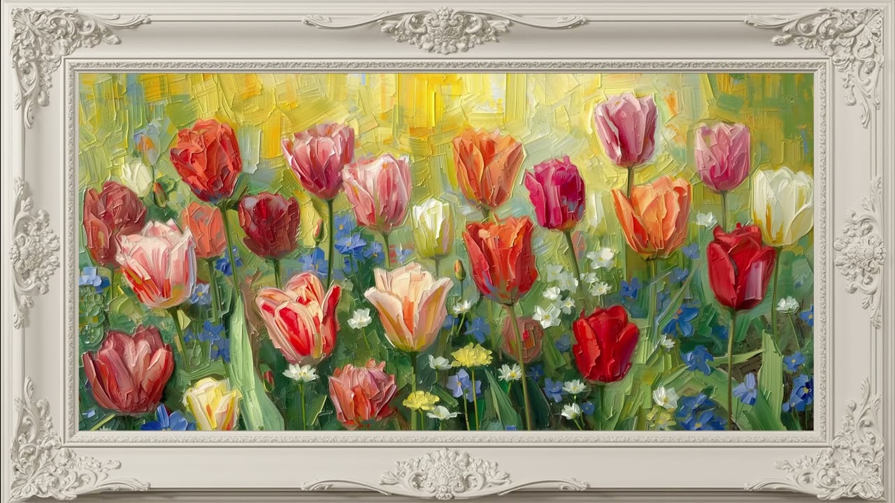 Spring Tulips Oil Painting | Relaxing Art 60 Min