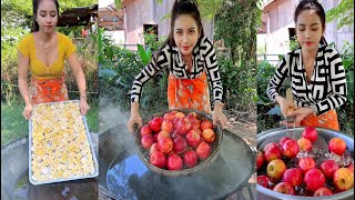 Apple boiled and make cake cook recipe and eat