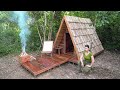 Building A-Frame Cabin With Wooden Roof from START TO FINISH | Alone in the wilderness build