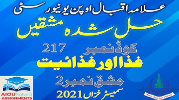 AIOU Solved Assignments | 217 | FOOD AND NUTRITION | Assignment No 2 | Metric | Autumn 2021