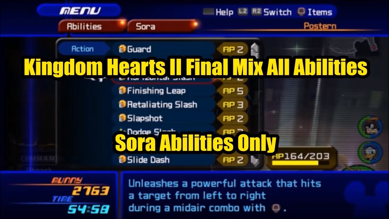 Kingdom Hearts 2 Final Mix All Abilities Demonstration Part 1 - YouTube