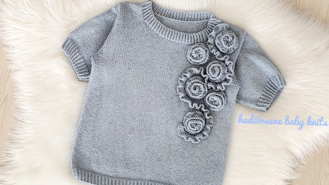Как связать свитер с короткими рукавами для взрослых с розами: простой узор для вязания свитера