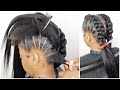 😱 Can’t stitch and feed-in braid? Try this! No crochet, TWO EASY BRAIDS, Thick natural hair No heat!