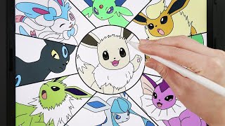 포켓몬 그리기 How To Draw pokemon -All Shiny Eevee Evolutions / easy drawing, satisfying Videos