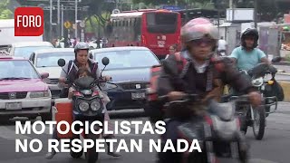 Motociclistas en Ciudad de México; la mayoría no cuentan con seguro y no respetan el reglamento