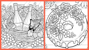 Color by Number Wine Basket Pistachio Cake Gourmet Evening Delight Zen Color #coloringbook #sweets