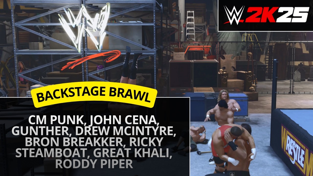 WWE 2K25 – CM Punk vs John Cena vs Gunther (8 Man Backstage Brawl)