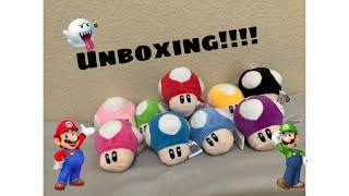 Unboxing Mario mushroom plushies!!!!