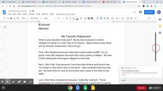 My Favorite Restaurant Opinion Writing