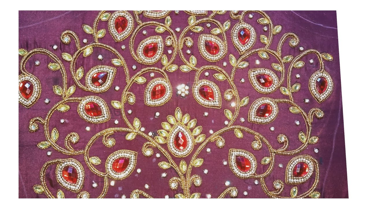 heavy bridal work design with normal needle//maggam work full hand 