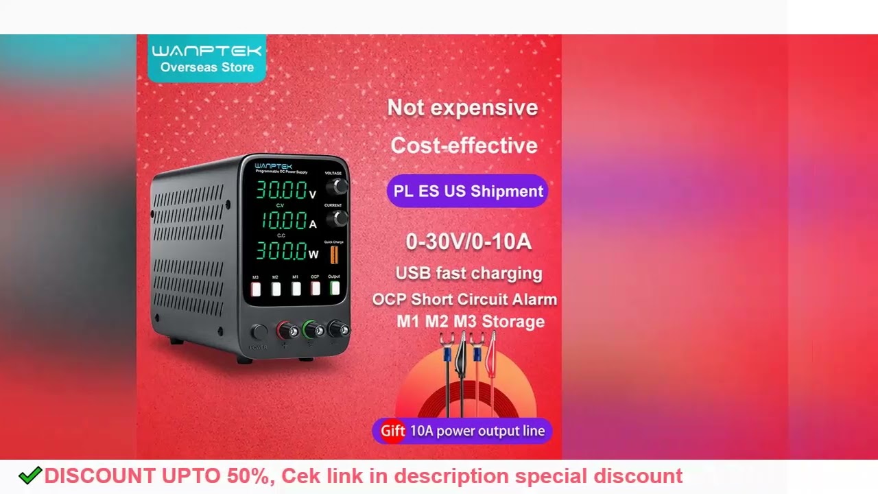 Wanptek Adjustable DC Power Supply 30V 10A Lab Programmable Memory Function Bench Power Source Volta