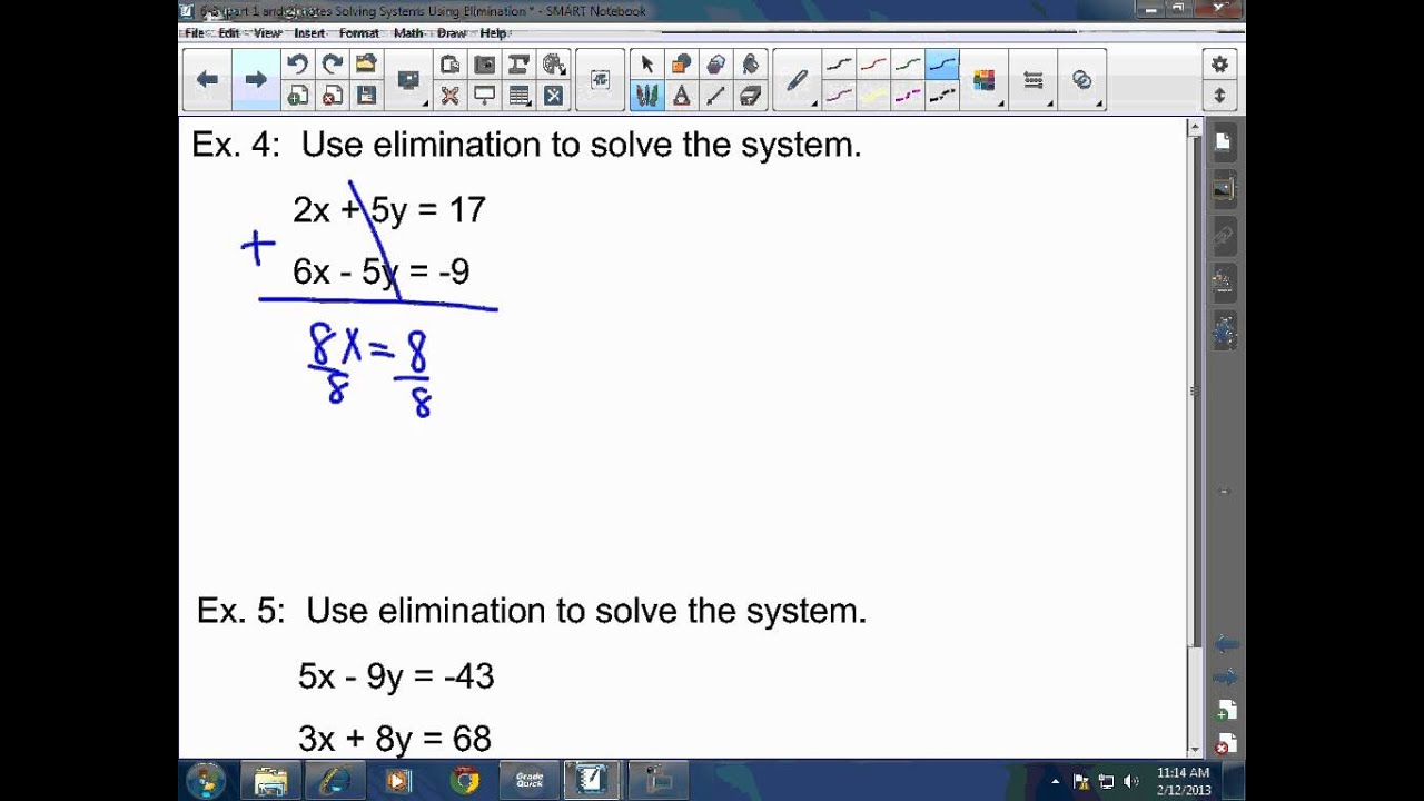 Algebra I: Solving Systems by Elimination - YouTube