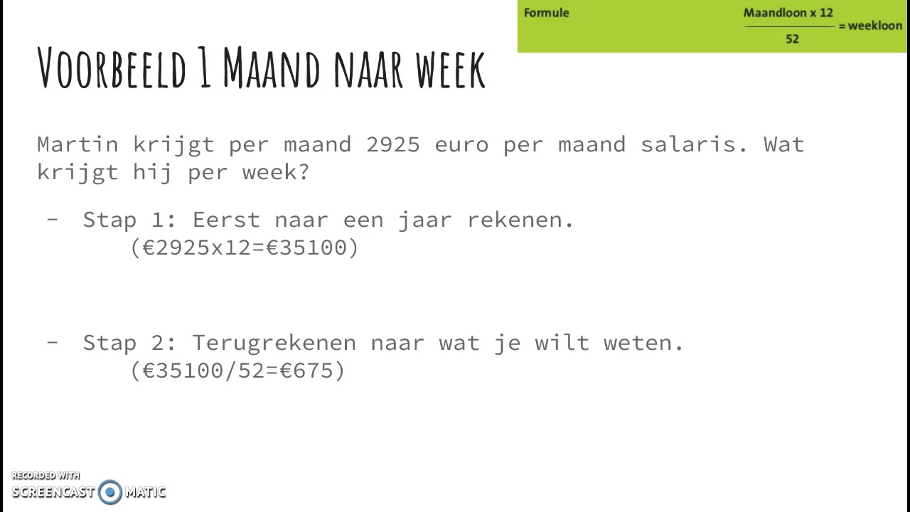 Pincode extra uitleg berekenen maand naar week - YouTube