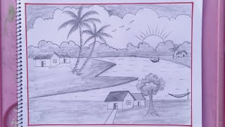 How to draw a scenery drawing river side scenery drawing