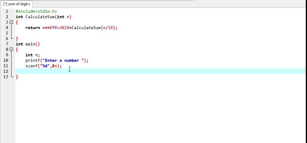 Calculate sum of digits of a number recursively Simple C Program - YouTube