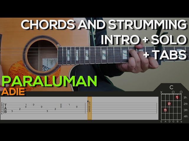 Adie - Paraluman Guitar Tutorial [INTRO, SOLO, CHORDS AND STRUMMING + TABS] class=
