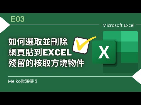 Excel 教學 E03 | 如何選取並刪除從網頁複製到Excel中殘留的核取方塊等物件框