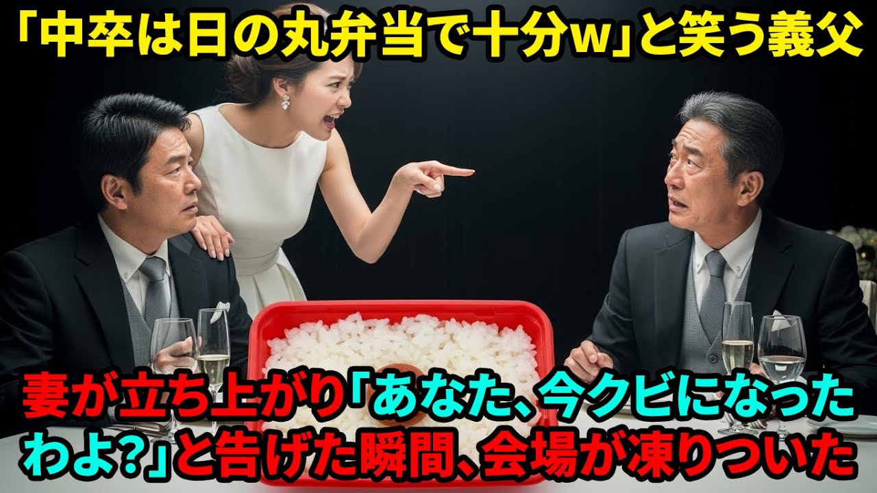【スカッと】結婚式で俺だけ「梅干し弁当」を出された。「底辺にお似合いw」と笑う義父に、妻（社長令嬢）が「父の会社から解雇通知です」と告げた結果w【感動する話】