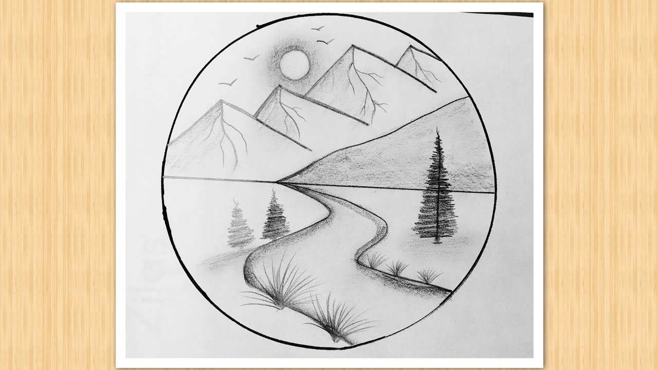 Easy circle scenery drawing /Easy drawing ideas for beginners/ How to ...