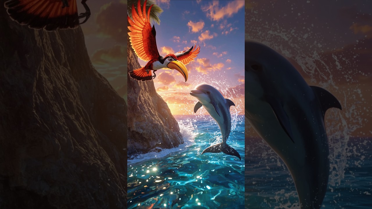 Hornbill 🐦 Indo-Pacific Dolphin 🐬 3D Animation 🌅 