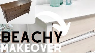 BEACHY whitewashed WOOD &amp; PAINT dresser makeover