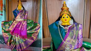 Varalakshmi saree draping/Varalakshmi decoration ideas at home