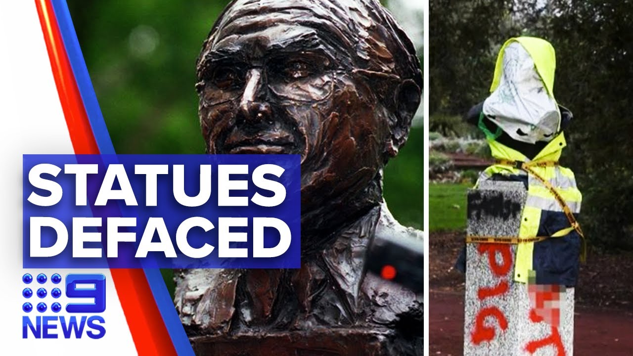 Historical statues defaced amid protests Nine News Australia YouTube