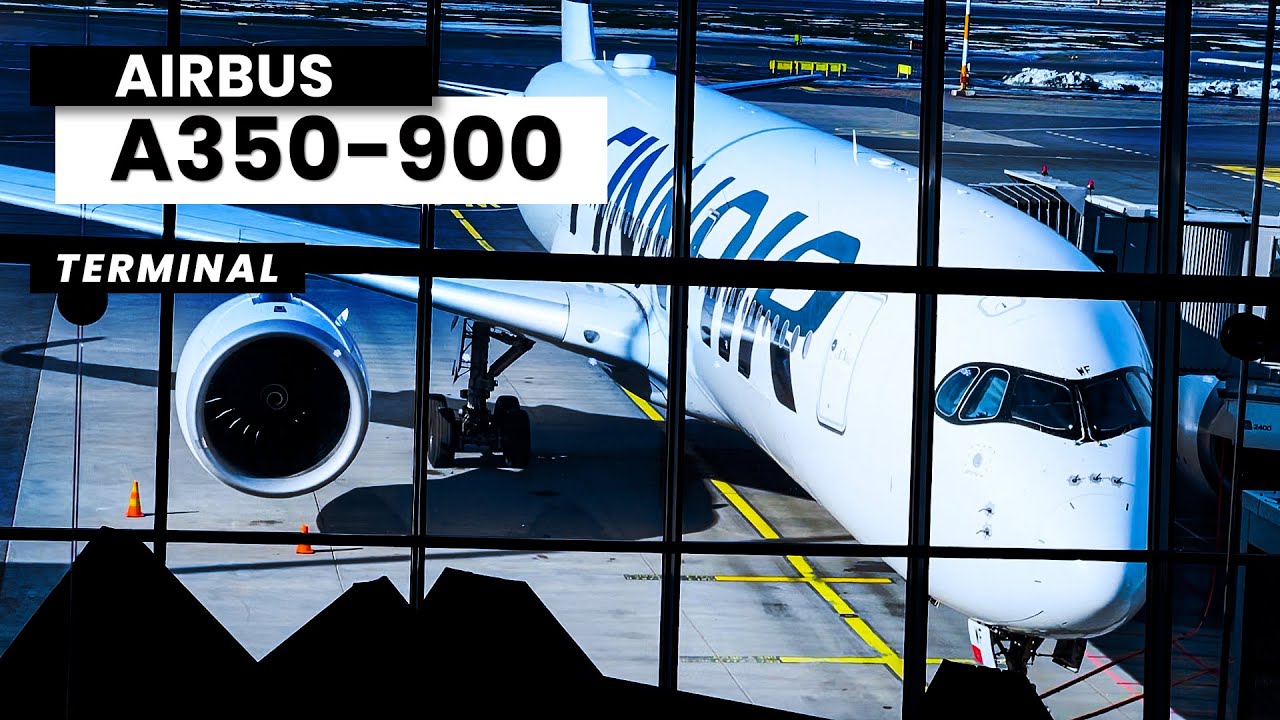 Airbus A350-900 Finnair Terminal Window view and landing at Helsinki Airport