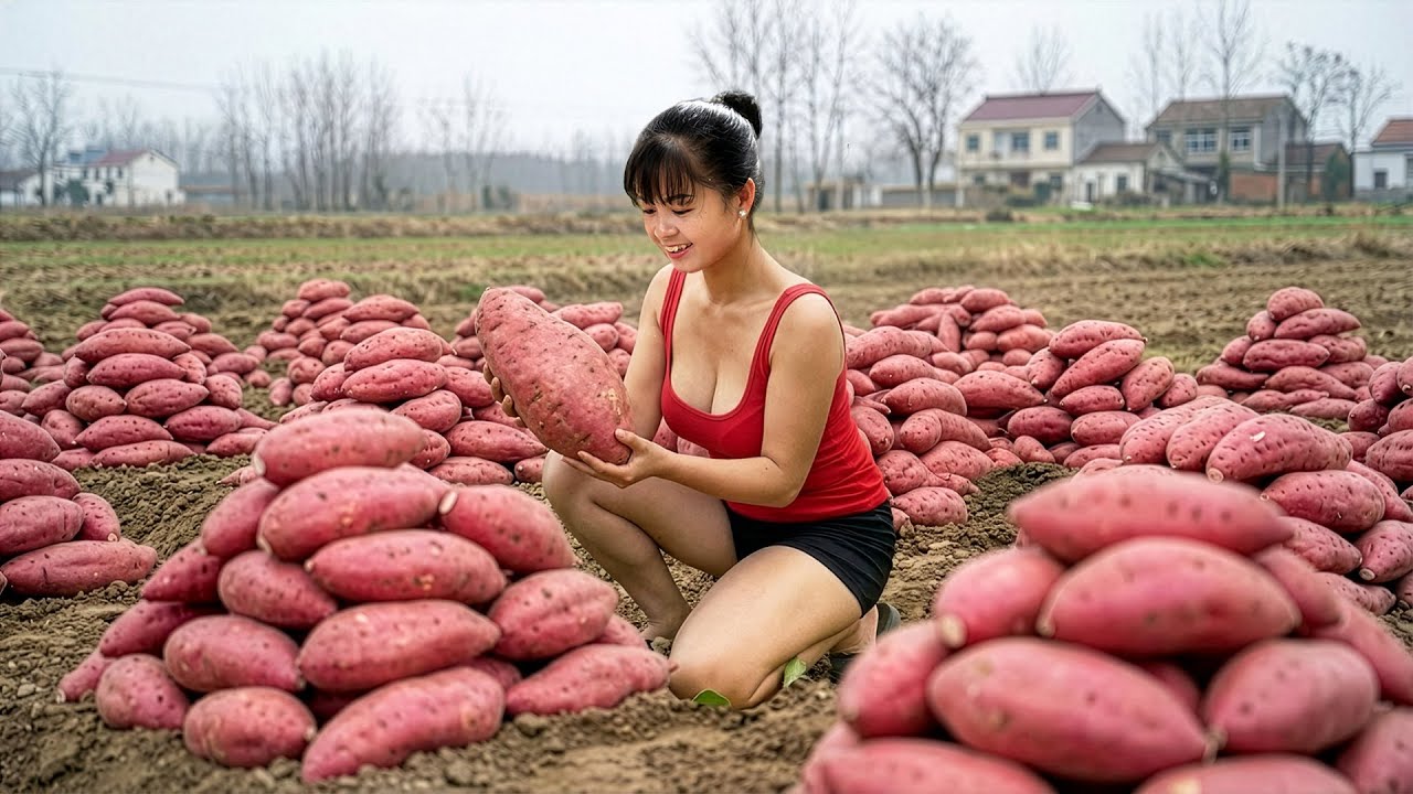 CEO Girl Pulls HUGE Sweet Potatoes From the Ground - Market SOLD OUT Instantly