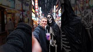 cinematic vlog-style video, handheld camera movement. A young person is smiling and taking .......#