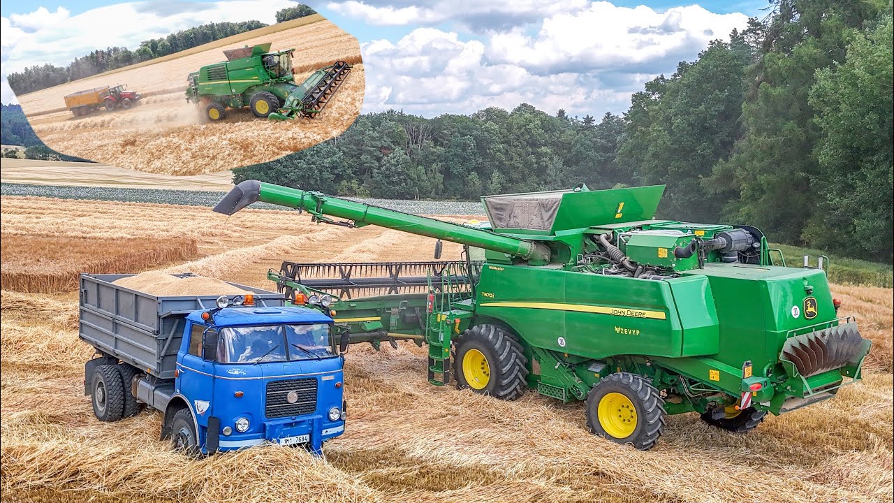 Škoda-706 Trambus |První Sklizeň Ozimého ječmene 2025 |John Deere T670i  |Žně 2025