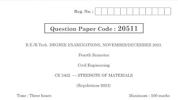 CE3402 | Strength of Materials | Nov Dec 2023 | Anna University | Questions