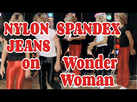 RED & BLACK Nylon Spandex Disco Pants Rock Jeans On Wonder Woman