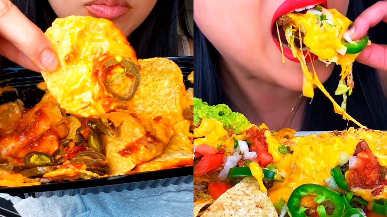 ASMR too much NACHOS jalapenos, cheese, sauce | MUKBANG COMPILATION