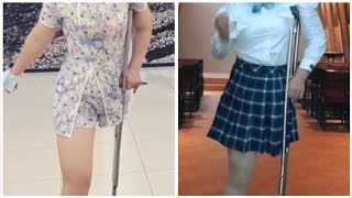 A Beautiful Girl With An Amputated Leg Walks With Crutches,(14)#Amputee#Crutches #Walking#Amazing