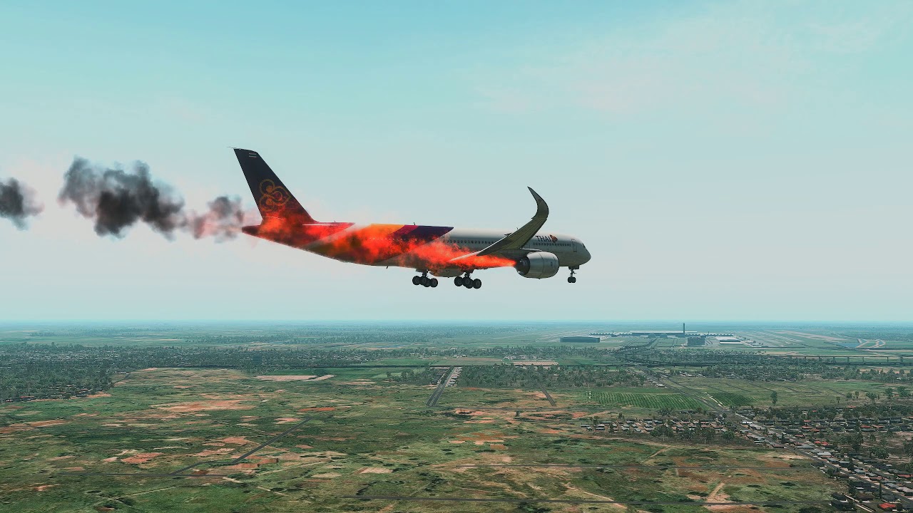 Thai Airways A350-900 [Engine Fire] Crash Landing near BKK Airport ...